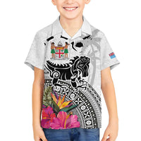 Fiji Iguana Family Matching Off Shoulder Maxi Dress and Hawaiian Shirt Tapa Tribal Tattoo and Hibiscus LT03 Son's Shirt White - Polynesian Pride