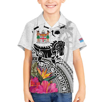 Fiji Iguana Family Matching Off Shoulder Short Dress and Hawaiian Shirt Tapa Tribal Tattoo and Hibiscus LT03 Son's Shirt White - Polynesian Pride