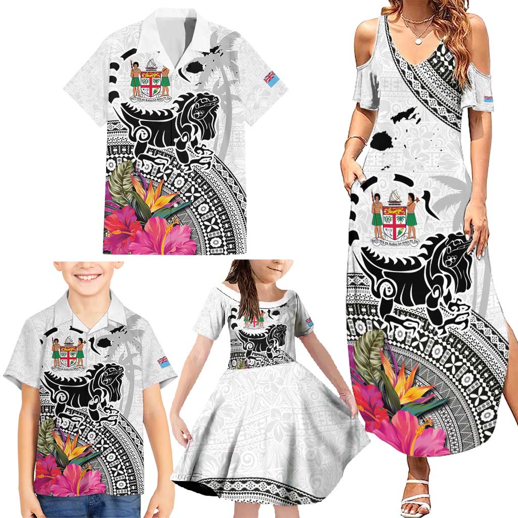 Fiji Iguana Family Matching Summer Maxi Dress and Hawaiian Shirt Tapa Tribal Tattoo and Hibiscus LT03 - Polynesian Pride