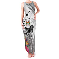 Fiji Iguana Family Matching Tank Maxi Dress and Hawaiian Shirt Tapa Tribal Tattoo and Hibiscus LT03 Mom's Dress White - Polynesian Pride