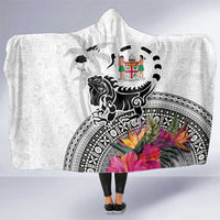 Fiji Iguana Hooded Blanket Tapa Tribal Tattoo and Hibiscus LT03 One Size White - Polynesian Pride
