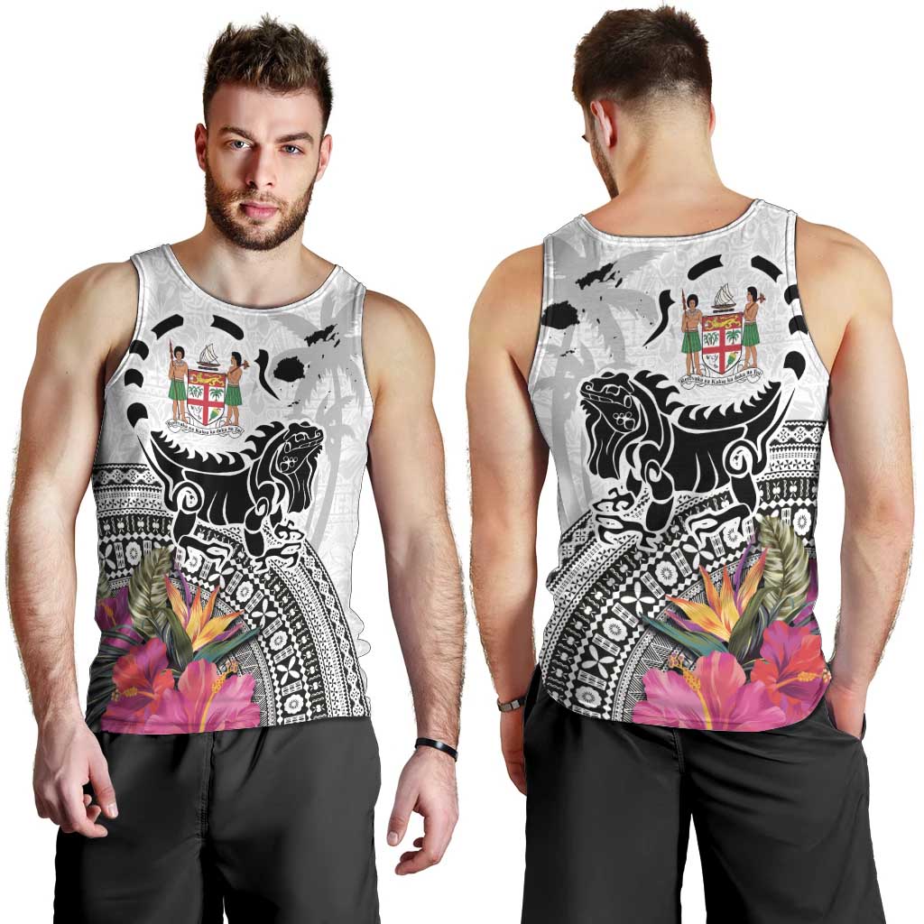 Fiji Iguana Men Tank Top Tapa Tribal Tattoo and Hibiscus