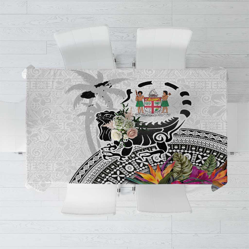 Fiji Iguana Tablecloth Tapa Tribal Tattoo and Hibiscus LT03 White - Polynesian Pride