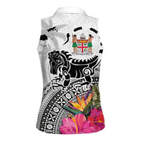 Fiji Iguana Women Sleeveless Polo Shirt Tapa Tribal Tattoo and Hibiscus LT03 - Polynesian Pride