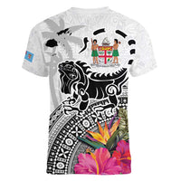 Fiji Iguana Women V-Neck T-Shirt Tapa Tribal Tattoo and Hibiscus LT03 - Polynesian Pride