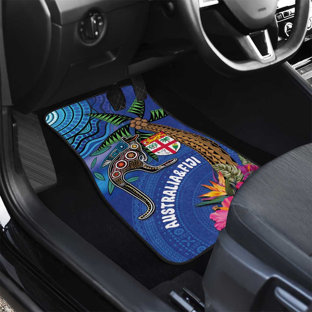 Fiji and Australia Together Car Mats Aboriginal Kangaroo and Tapa Tribal Hibiscus