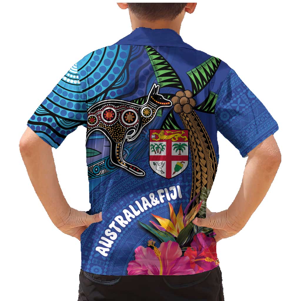 Fiji and Australia Together Family Matching Mermaid Dress and Hawaiian Shirt Aboriginal Kangaroo and Tapa Tribal Hibiscus LT03 - Polynesian Pride