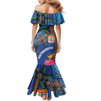 Fiji and Australia Together Family Matching Mermaid Dress and Hawaiian Shirt Aboriginal Kangaroo and Tapa Tribal Hibiscus LT03 - Polynesian Pride