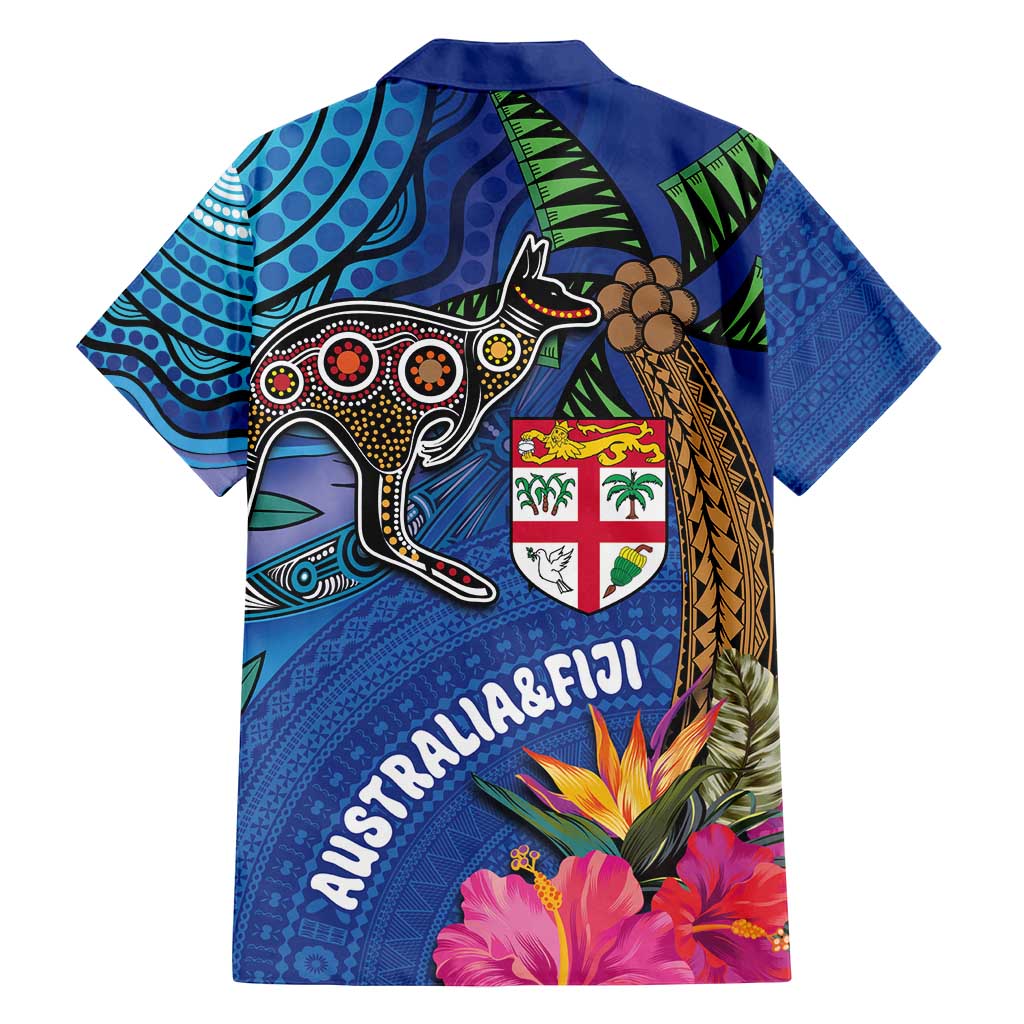 Fiji and Australia Together Family Matching Off Shoulder Maxi Dress and Hawaiian Shirt Aboriginal Kangaroo and Tapa Tribal Hibiscus LT03 - Polynesian Pride