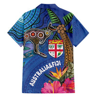 Fiji and Australia Together Family Matching Off Shoulder Maxi Dress and Hawaiian Shirt Aboriginal Kangaroo and Tapa Tribal Hibiscus LT03 - Polynesian Pride