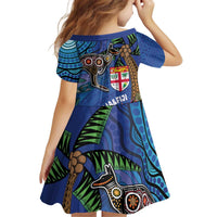 Fiji and Australia Together Family Matching Off Shoulder Short Dress and Hawaiian Shirt Aboriginal Kangaroo and Tapa Tribal Hibiscus LT03 - Polynesian Pride