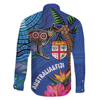 Fiji and Australia Together Family Matching Off Shoulder Short Dress and Hawaiian Shirt Aboriginal Kangaroo and Tapa Tribal Hibiscus LT03 - Polynesian Pride