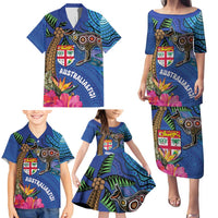 Fiji and Australia Together Family Matching Puletasi and Hawaiian Shirt Aboriginal Kangaroo and Tapa Tribal Hibiscus LT03 - Polynesian Pride