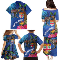 Fiji and Australia Together Family Matching Puletasi and Hawaiian Shirt Aboriginal Kangaroo and Tapa Tribal Hibiscus LT03 - Polynesian Pride