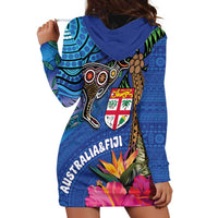 Fiji and Australia Together Hoodie Dress Aboriginal Kangaroo and Tapa Tribal Hibiscus LT03 - Polynesian Pride