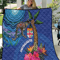 Fiji and Australia Together Quilt Aboriginal Kangaroo and Tapa Tribal Hibiscus LT03 Blue - Polynesian Pride