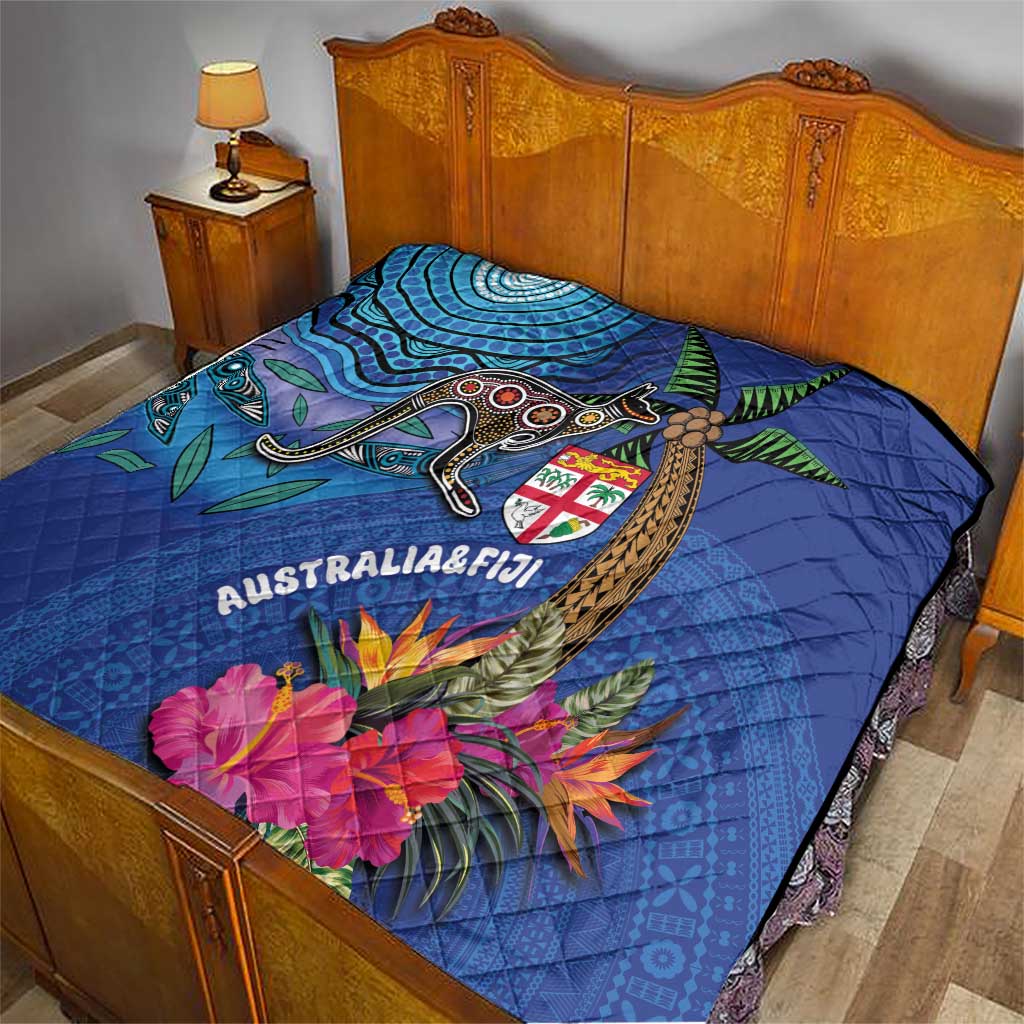Fiji and Australia Together Quilt Aboriginal Kangaroo and Tapa Tribal Hibiscus LT03 - Polynesian Pride