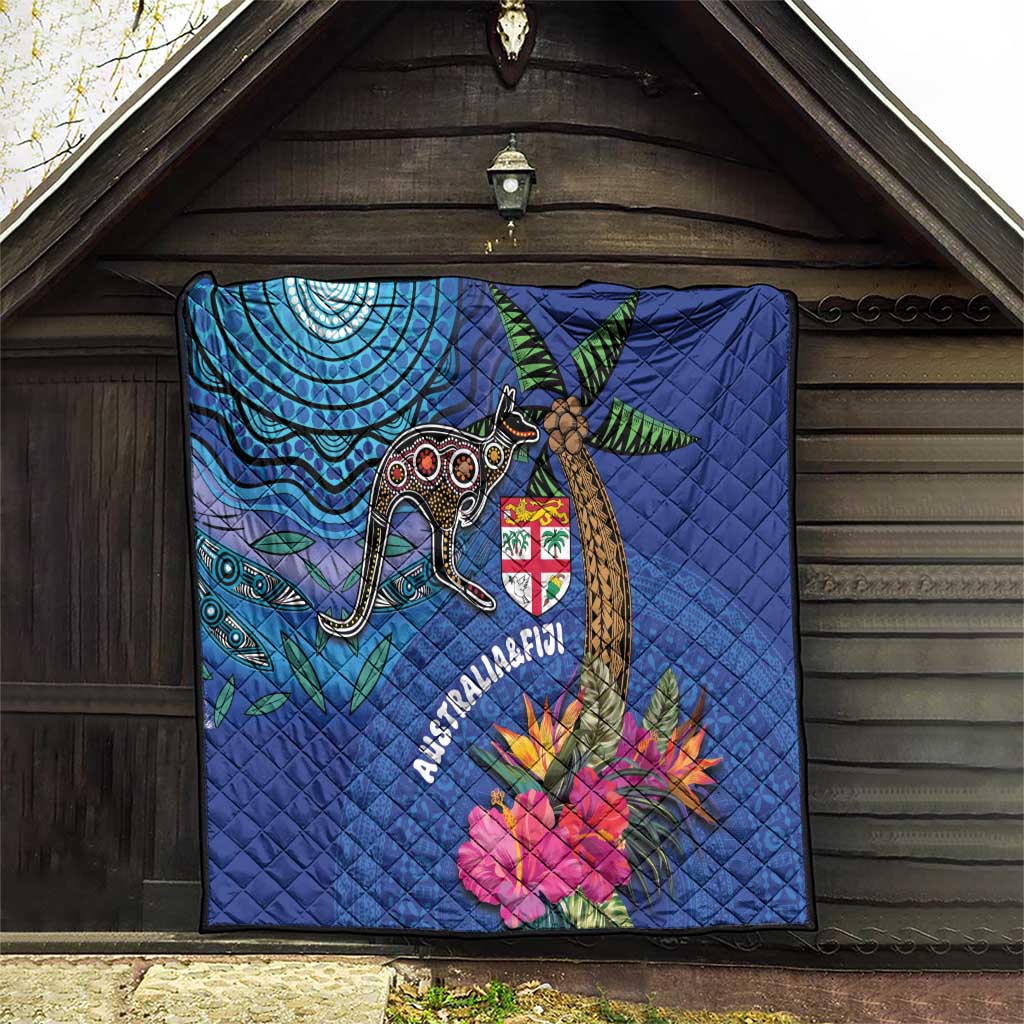 Fiji and Australia Together Quilt Aboriginal Kangaroo and Tapa Tribal Hibiscus LT03 - Polynesian Pride