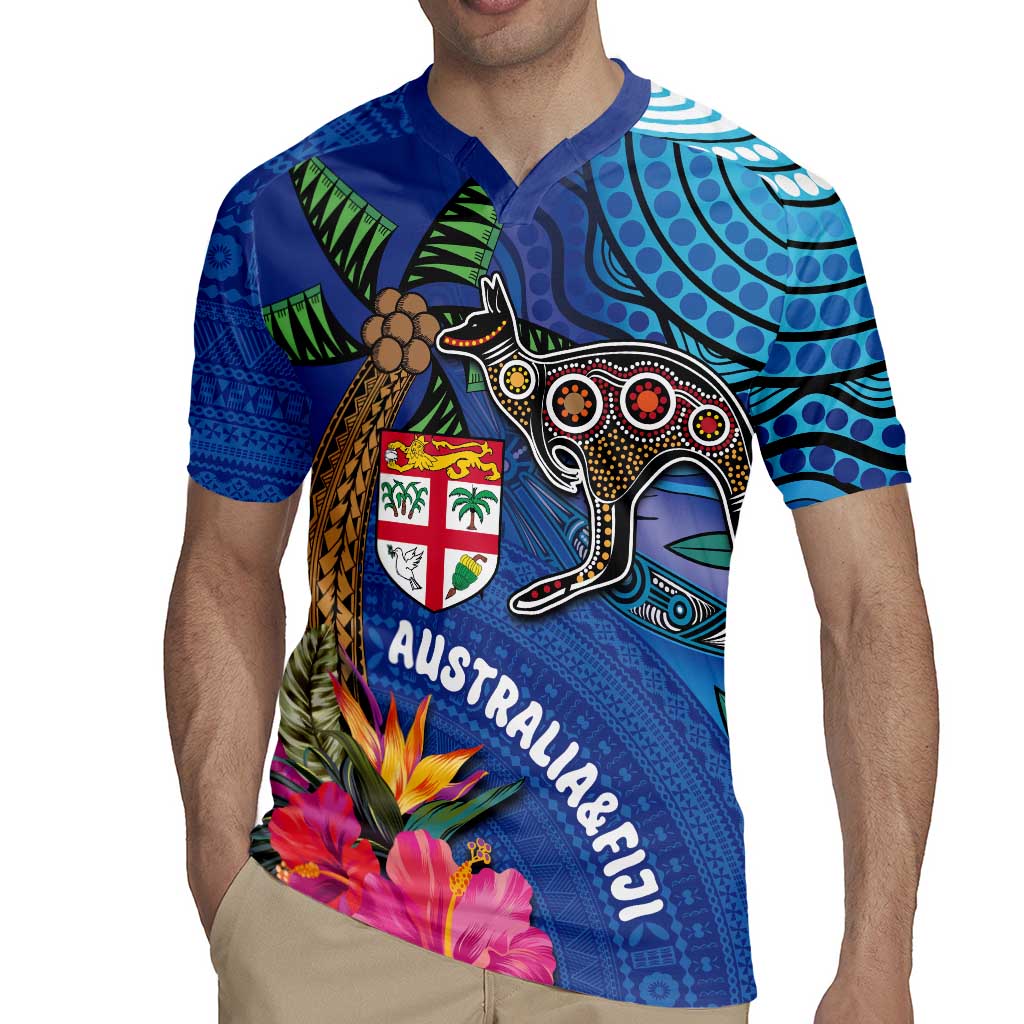 Fiji and Australia Together Rugby Jersey Aboriginal Kangaroo and Tapa Tribal Hibiscus