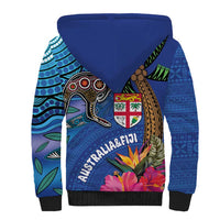 Fiji and Australia Together Sherpa Hoodie Aboriginal Kangaroo and Tapa Tribal Hibiscus LT03 - Polynesian Pride