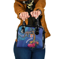 Fiji and Australia Together Shoulder Handbag Aboriginal Kangaroo and Tapa Tribal Hibiscus LT03 One Size Blue - Polynesian Pride