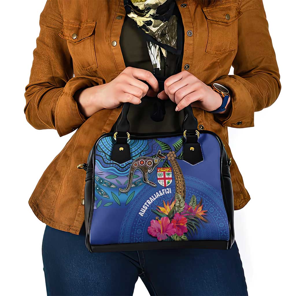 Fiji and Australia Together Shoulder Handbag Aboriginal Kangaroo and Tapa Tribal Hibiscus LT03 - Polynesian Pride