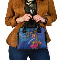 Fiji and Australia Together Shoulder Handbag Aboriginal Kangaroo and Tapa Tribal Hibiscus LT03 - Polynesian Pride