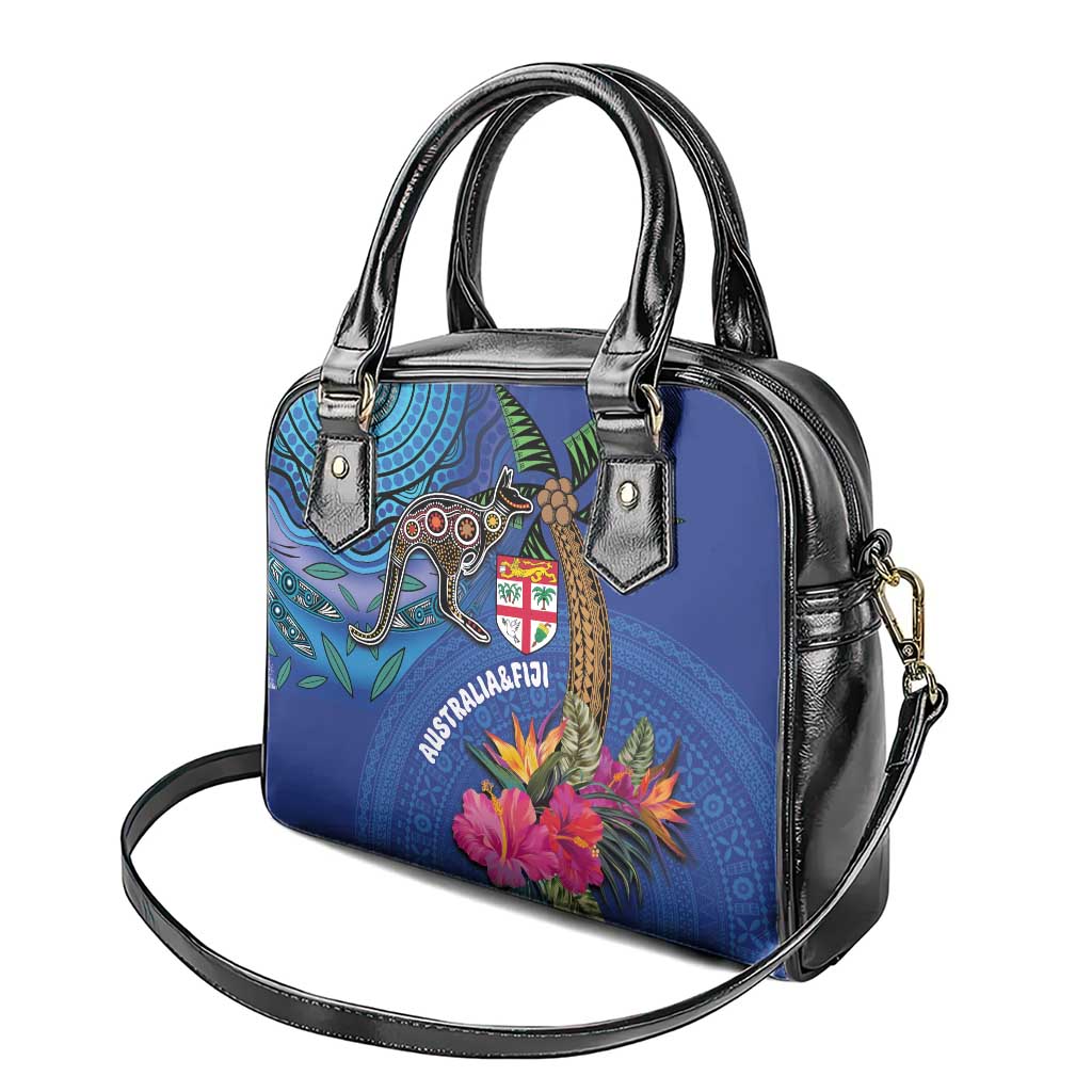 Fiji and Australia Together Shoulder Handbag Aboriginal Kangaroo and Tapa Tribal Hibiscus LT03 - Polynesian Pride