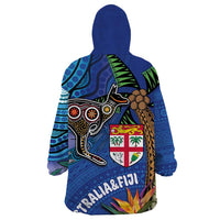 Fiji and Australia Together Wearable Blanket Hoodie Aboriginal Kangaroo and Tapa Tribal Hibiscus LT03 - Polynesian Pride