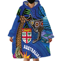 Fiji and Australia Together Wearable Blanket Hoodie Aboriginal Kangaroo and Tapa Tribal Hibiscus LT03 - Polynesian Pride