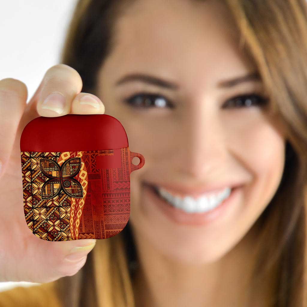 Samoan Pacific Tribal Flower Geometric Art Tattoos AirPods Case Siapo Pattern Flame Sunset - Polynesian Pride