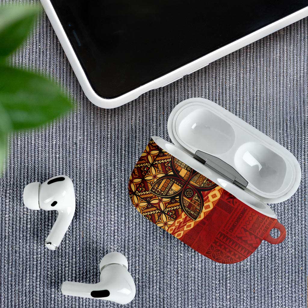 Samoan Pacific Tribal Flower Geometric Art Tattoos AirPods Case Siapo Pattern Flame Sunset - Polynesian Pride