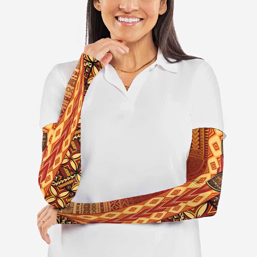 Samoan Pacific Tribal Flower Geometric Art Tattoos Arm Sleeves Siapo Pattern Flame Sunset - Polynesian Pride