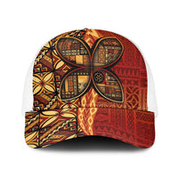 Samoan Pacific Tribal Flower Geometric Art Tattoos Baseball Net Cap Siapo Pattern Flame Sunset - Polynesian Pride