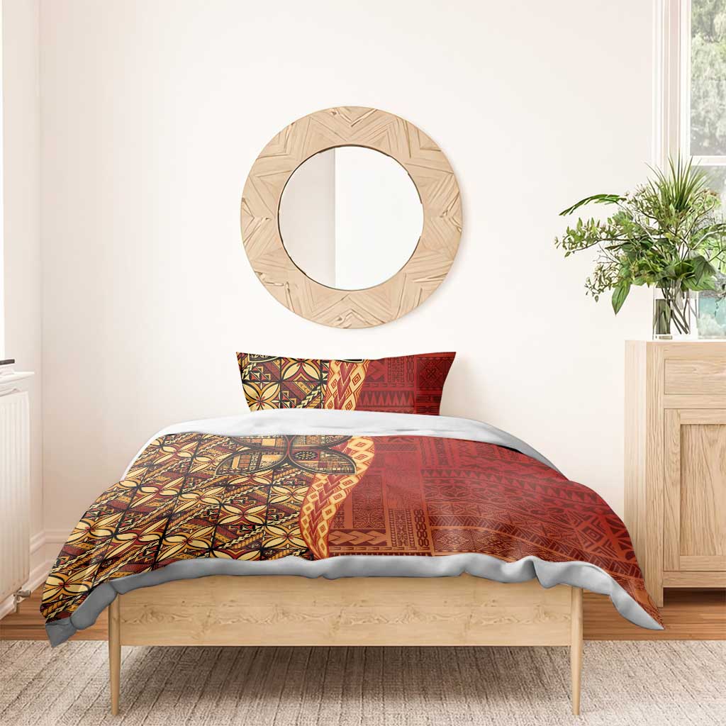 Samoan Pacific Tribal Flower Geometric Art Tattoos Bedding Set Siapo Pattern Flame Sunset - Polynesian Pride