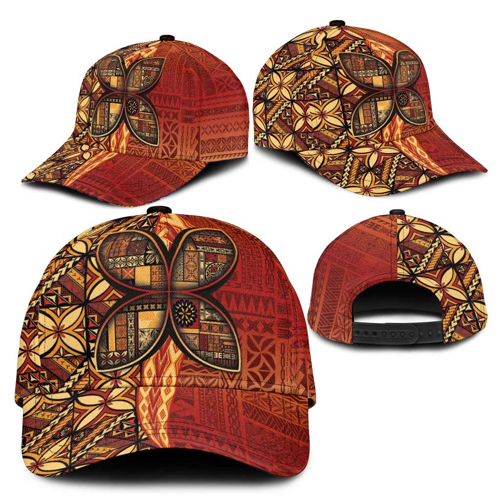 Samoan Pacific Tribal Flower Geometric Art Tattoos Classic Cap Siapo Pattern Flame Sunset LT03 - Polynesian Pride