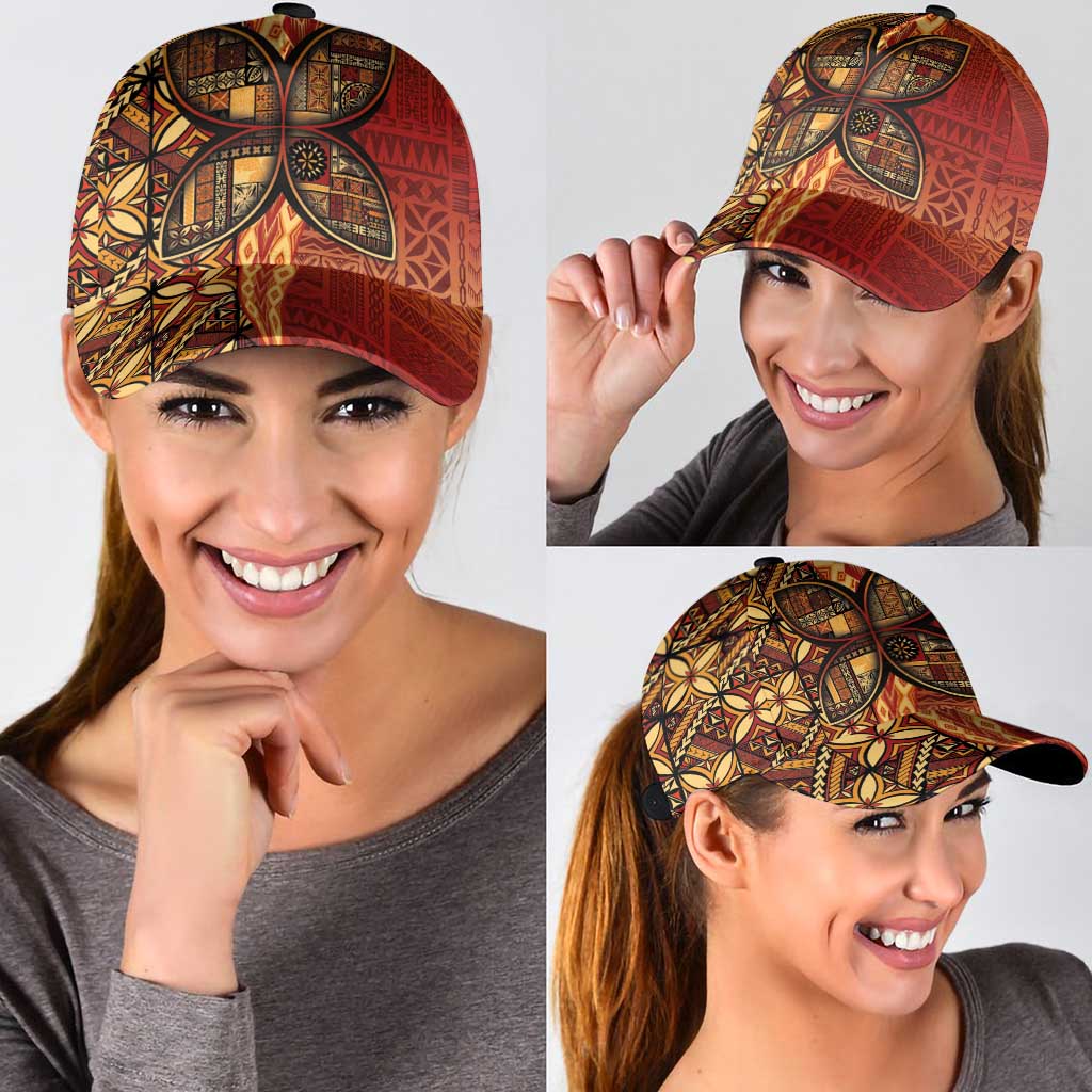 Samoan Pacific Tribal Flower Geometric Art Tattoos Classic Cap Siapo Pattern Flame Sunset LT03 - Polynesian Pride