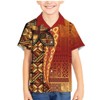 Samoan Pacific Tribal Flower Geometric Art Tattoos Family Matching Mermaid Dress and Hawaiian Shirt Siapo Pattern Flame Sunset LT03 Son's Shirt Red - Polynesian Pride