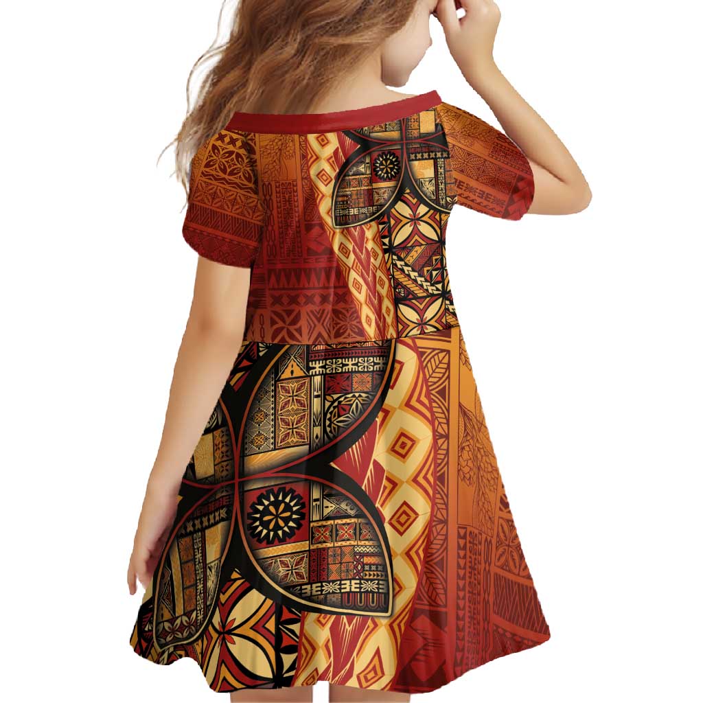 Samoan Pacific Tribal Flower Geometric Art Tattoos Family Matching Off Shoulder Maxi Dress and Hawaiian Shirt Siapo Pattern Flame Sunset LT03 - Polynesian Pride