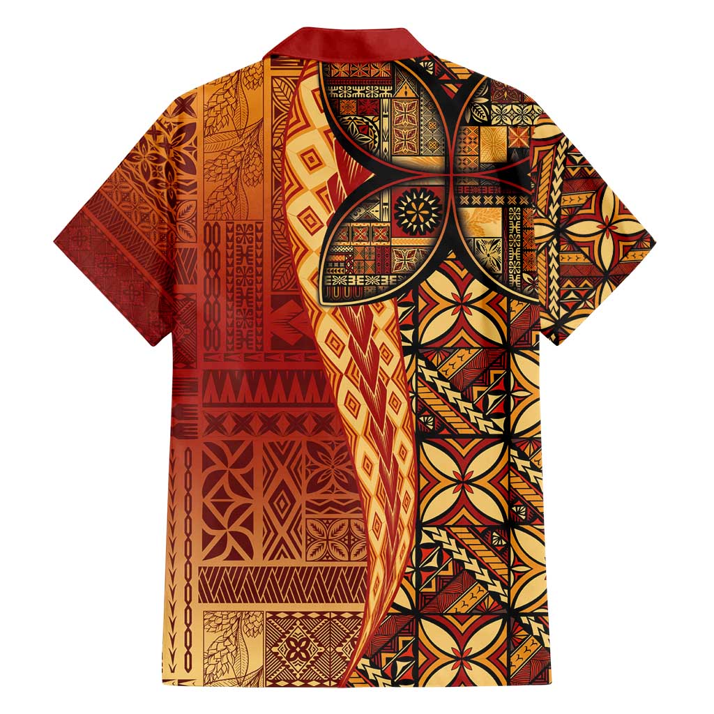 Samoan Pacific Tribal Flower Geometric Art Tattoos Family Matching Off Shoulder Maxi Dress and Hawaiian Shirt Siapo Pattern Flame Sunset LT03 - Polynesian Pride