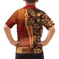 Samoan Pacific Tribal Flower Geometric Art Tattoos Family Matching Summer Maxi Dress and Hawaiian Shirt Siapo Pattern Flame Sunset LT03 - Polynesian Pride