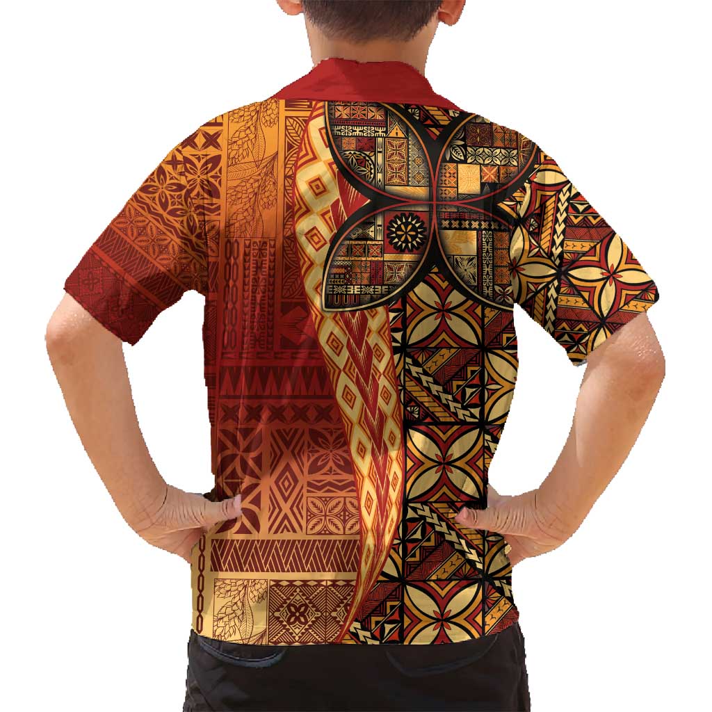 Samoan Pacific Tribal Flower Geometric Art Tattoos Family Matching Tank Maxi Dress and Hawaiian Shirt Siapo Pattern Flame Sunset LT03 - Polynesian Pride