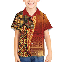 Samoan Pacific Tribal Flower Geometric Art Tattoos Family Matching Tank Maxi Dress and Hawaiian Shirt Siapo Pattern Flame Sunset LT03 Son's Shirt Red - Polynesian Pride