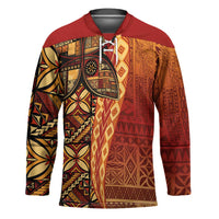 Samoan Pacific Tribal Flower Geometric Art Tattoos Hockey Jersey Siapo Pattern Flame Sunset - Polynesian Pride