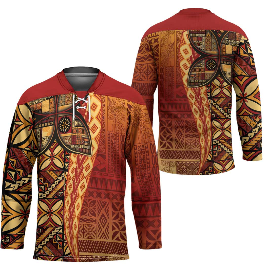 Samoan Pacific Tribal Flower Geometric Art Tattoos Hockey Jersey Siapo Pattern Flame Sunset - Polynesian Pride