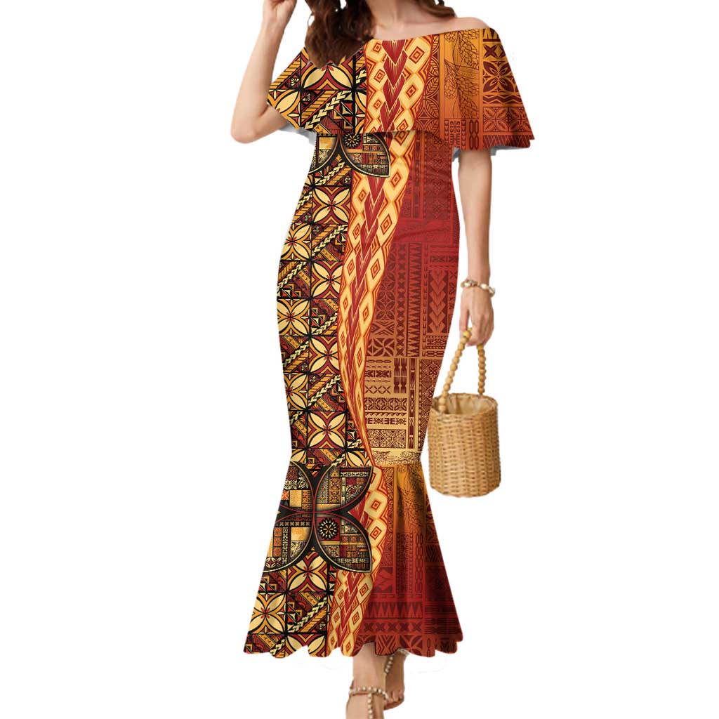 Samoan Pacific Tribal Flower Geometric Art Tattoos Mermaid Dress Siapo Pattern Flame Sunset - Polynesian Pride