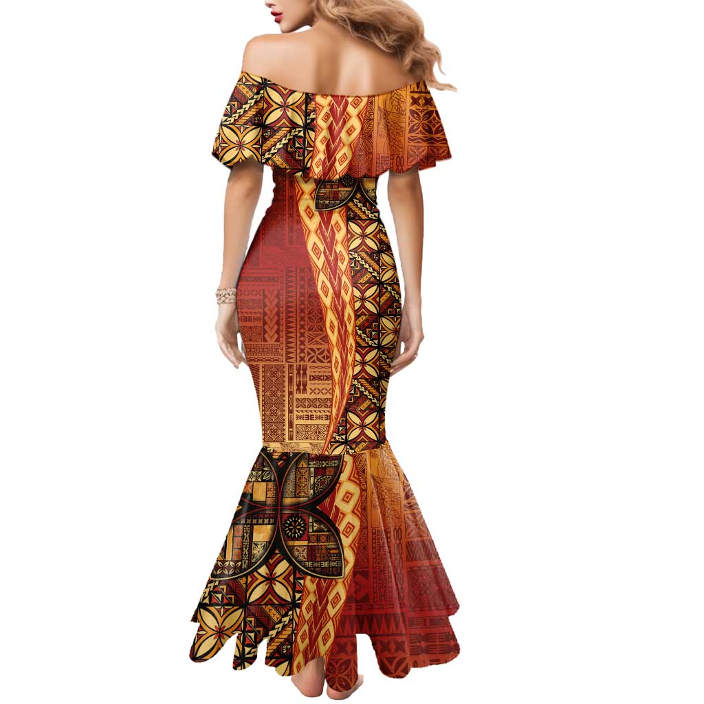 Samoan Pacific Tribal Flower Geometric Art Tattoos Mermaid Dress Siapo Pattern Flame Sunset - Polynesian Pride
