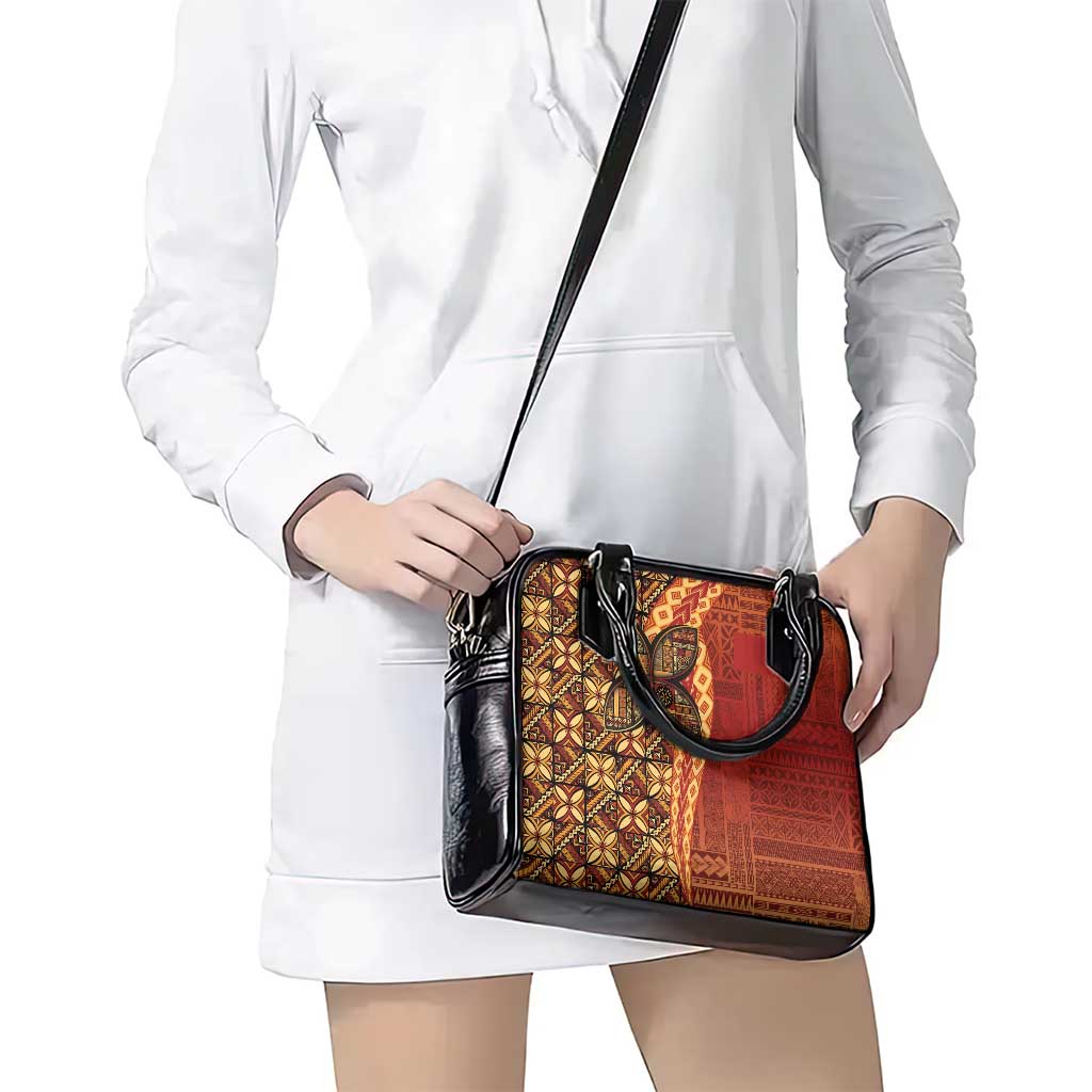 Samoan Pacific Tribal Flower Geometric Art Tattoos Shoulder Handbag Siapo Pattern Flame Sunset - Polynesian Pride