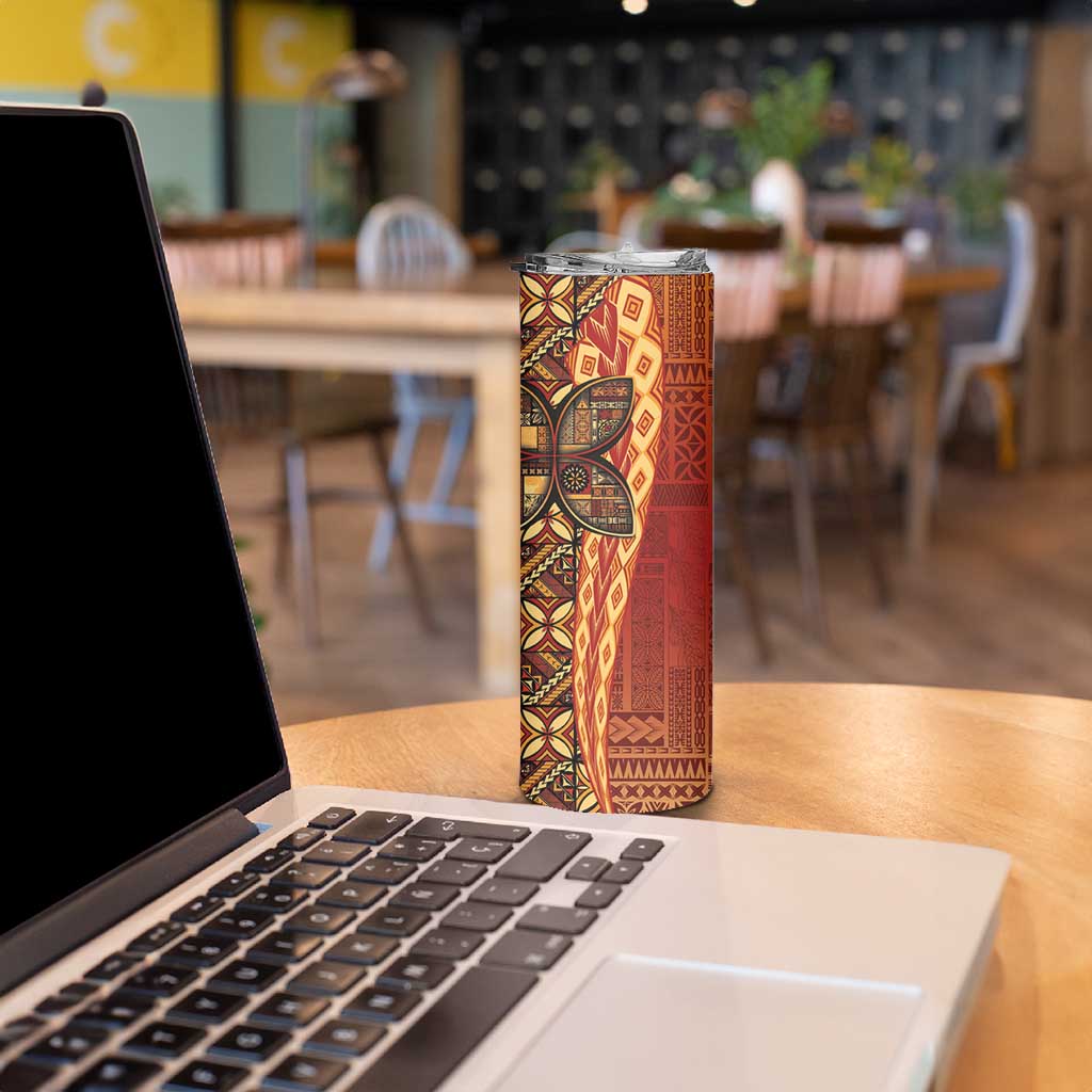 Samoan Pacific Tribal Flower Geometric Art Tattoos Skinny Tumbler Siapo Pattern Flame Sunset - Polynesian Pride
