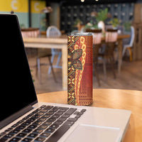 Samoan Pacific Tribal Flower Geometric Art Tattoos Skinny Tumbler Siapo Pattern Flame Sunset - Polynesian Pride